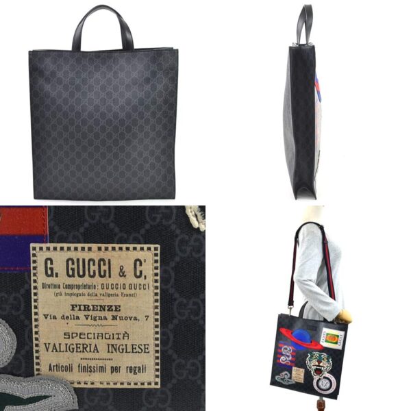 98025b 2 Gucci Tote Bag GG Supreme Canvas Black