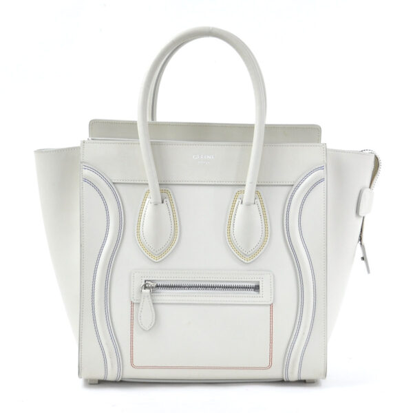 98030b Celine Luggage Micro Shopper Bag Leather Cream White