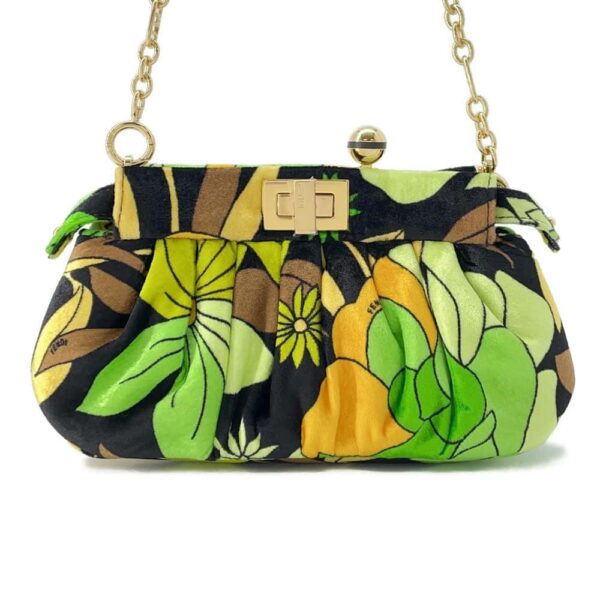 9803817 01 Fendi Peekaboo Click Small Velor Chain Shoulder Bag Floral