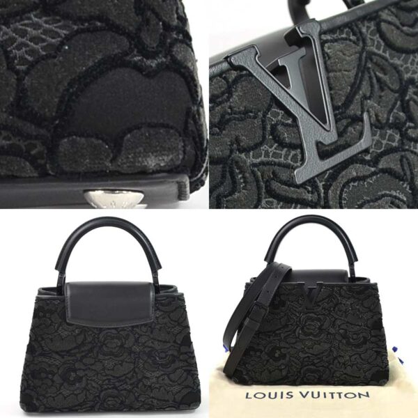 98061b 2 Louis Vuitton Capucines BB Handbag Velor Leather Black