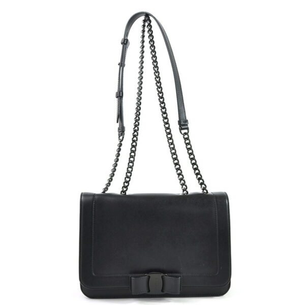 98067e Salvatore Ferragamo Rose Chain Shoulder Bag Leather Black