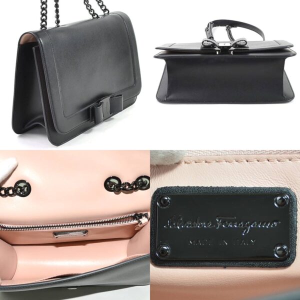 98067e 1 Salvatore Ferragamo Rose Chain Shoulder Bag Leather Black