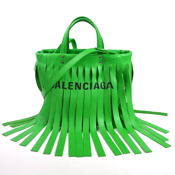 98081a Balenciaga FRINGES Leather Shoulder Bag Green