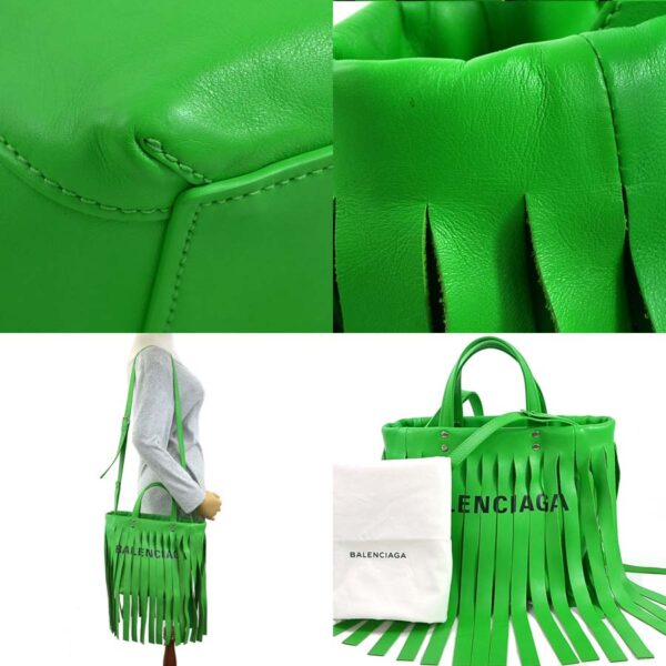 98081a 2 Balenciaga FRINGES Leather Shoulder Bag Green