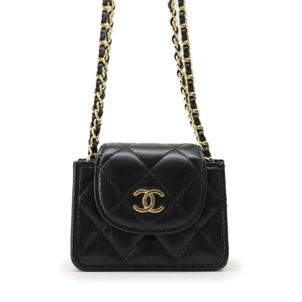 9808645 01 Chanel Mini Chain Clutch Matelasse Coco Mark Lambskin Bag Black