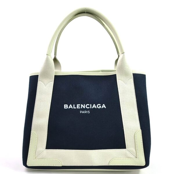 98090b Balenciaga Blue CABAS S Canvas Leather Tote Bag Blue Ivory