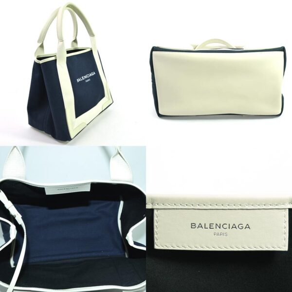 98090b 1 Balenciaga Blue CABAS S Canvas Leather Tote Bag Blue Ivory