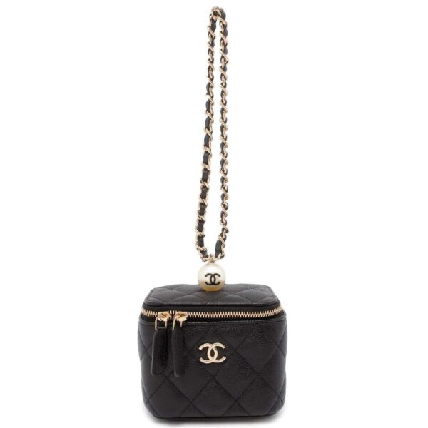 9810129 01 Chanel Matelasse Cocomark Mini Vanity Pearl Caviar Bag Black