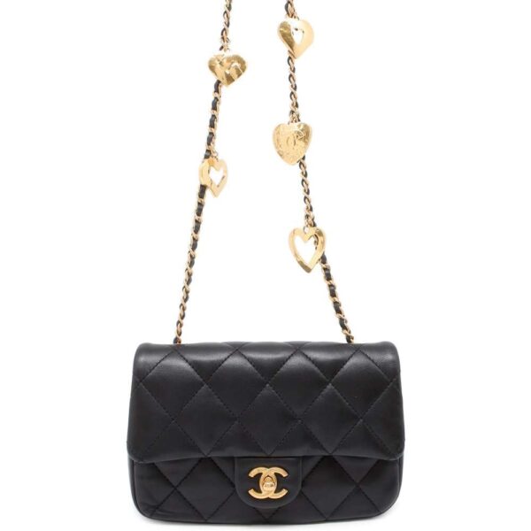 9810631 01 Chanel Mini Matelasse Heart Lambskin Chain Shoulder Bag Black