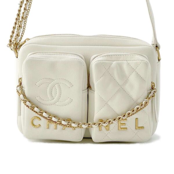 9811607 01 Chanel Matelasse Coco Mark Small Camera Bag White