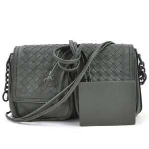 98118a Bottega Veneta Intrecciato Leather Crossbody Shoulder Bag Gray