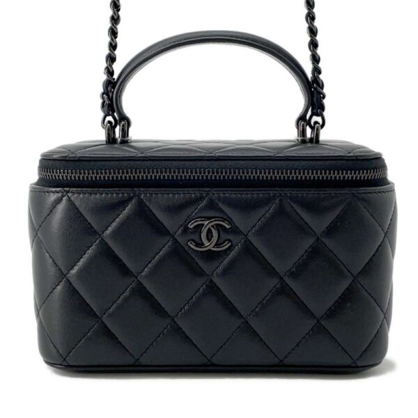 9812727 01 Chanel Matelasse Coco Mark Vanity Case Lambskin Bag Black