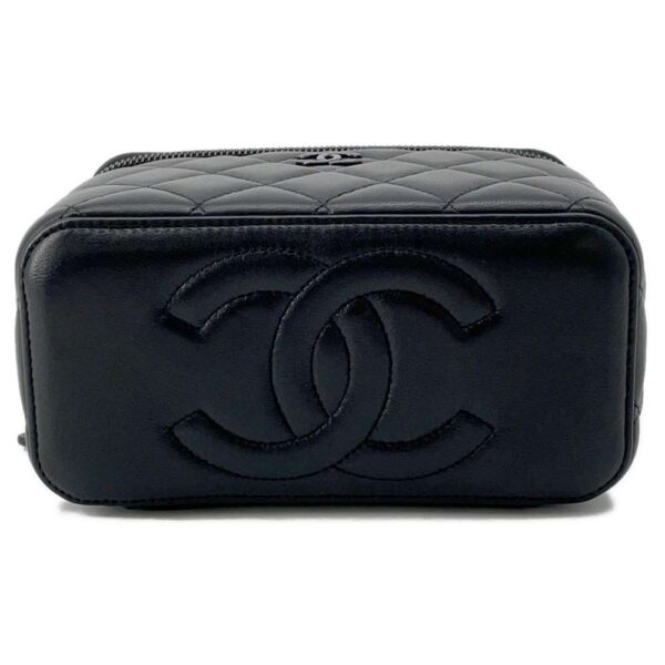 9812727 03 Chanel Matelasse Coco Mark Vanity Case Lambskin Bag Black