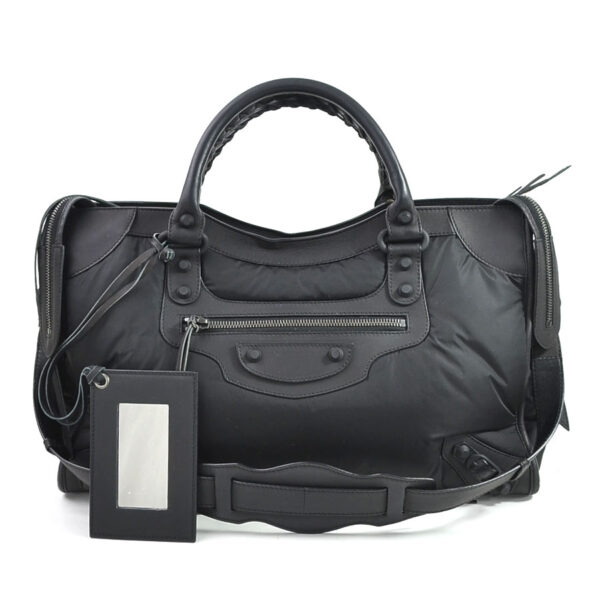 98129a Balenciaga The City Nylon Leather Shoulder Bag Black