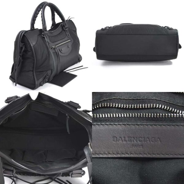 98129a 1 Balenciaga The City Nylon Leather Shoulder Bag Black