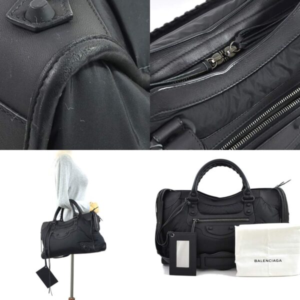 98129a 2 Balenciaga The City Nylon Leather Shoulder Bag Black