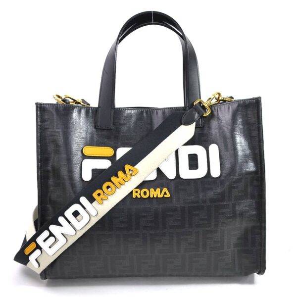 98140a Fendi Tote Bag 2Way FILA Collaboration Canvas Black