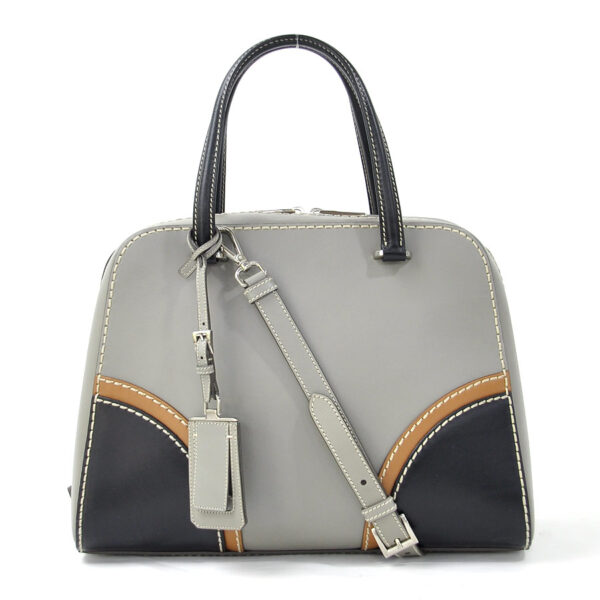 98141a Prada 2Way Handbag Leather Gray Brown Black