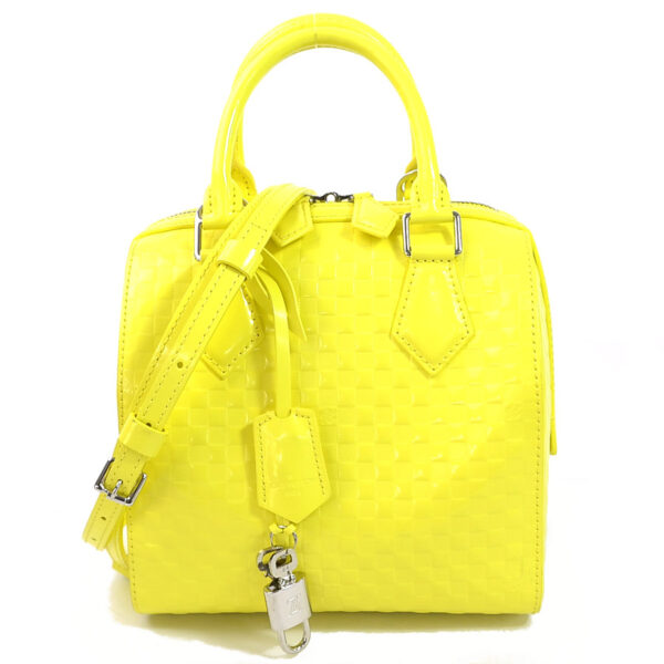 98143c Louis Vuitton Speedy Cube PM Handbag Patent Leather Yellow