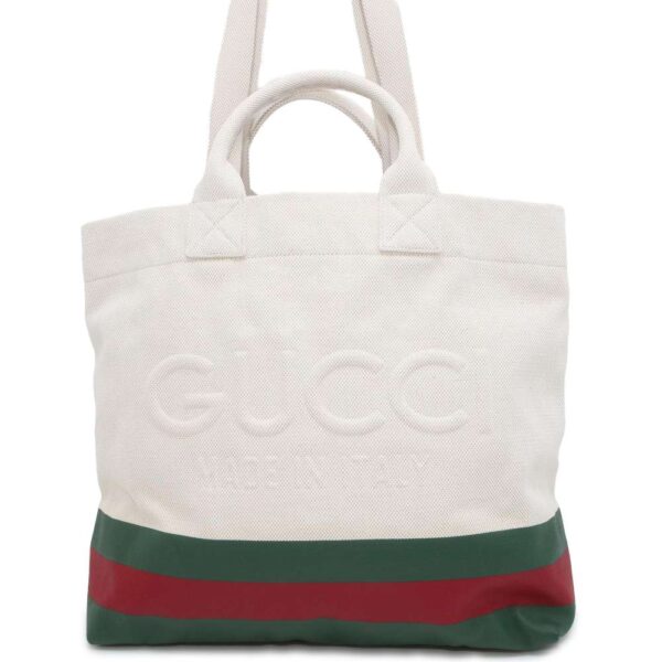 9814561 01 Gucci Web Canvas Tote Bag with Embossed Detail Black