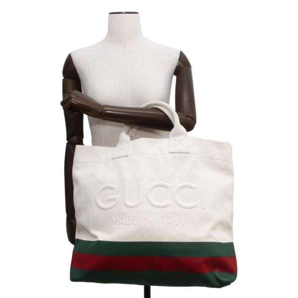 9814561 05 Gucci Web Canvas Tote Bag with Embossed Detail Black