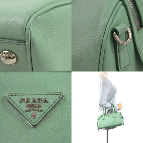 98153d 2 Prada 2Way Handbag Triangle Saffiano Leather Green