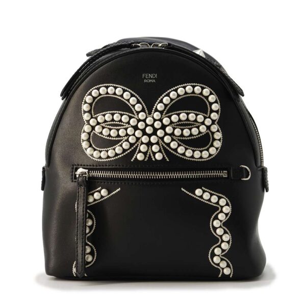 9816695 01 Fendi Pearl Leather Backpack Black