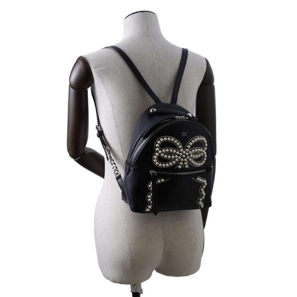 9816695 04 Fendi Pearl Leather Backpack Black