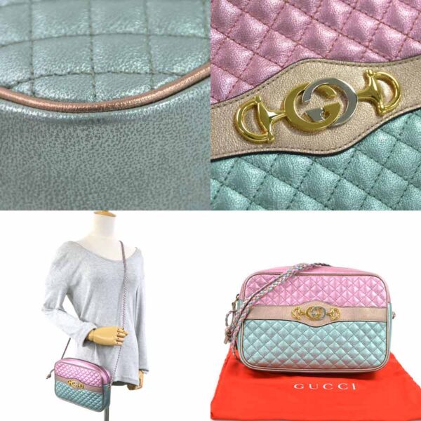 98168a 2 Gucci Horsebit Shoulder Bag Laminated Leather Pink