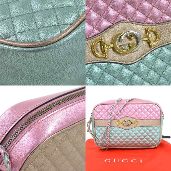 98169a 2 Gucci Horsebit Shoulder Bag Laminated Leather Pink