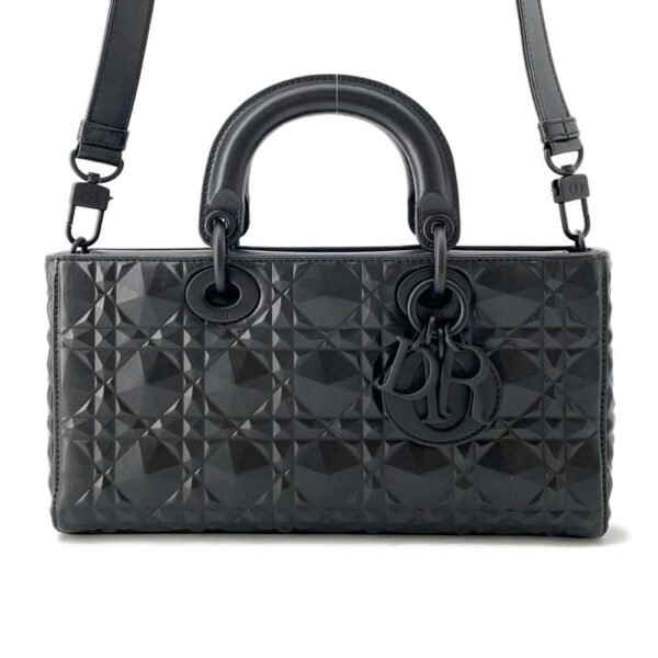 9817715 01 Christian Dior Lady Dejoy Medium Diamond Cannage Leather Handbag Black