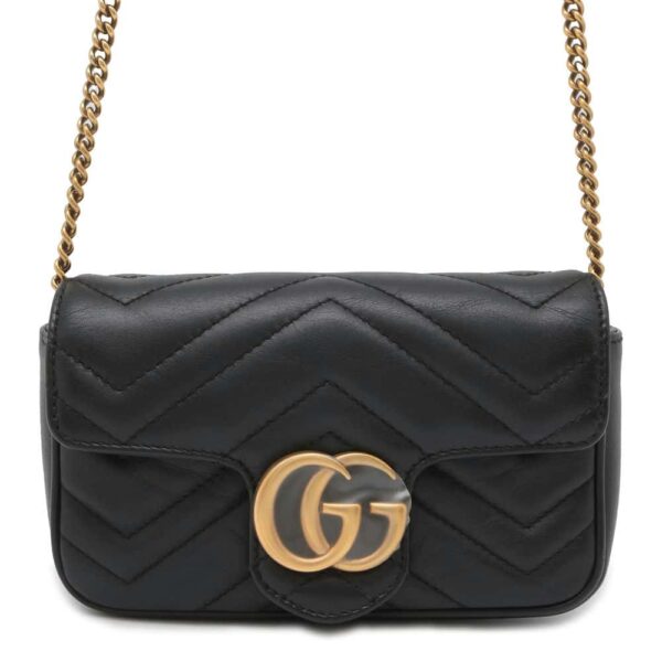 9817890 01 Gucci GG Marmont Leather Chain Shoulder Bag Black