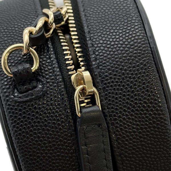 9818002 07 Chanel CC Filigree Round Caviar Skin Chain Shoulder Bag Black