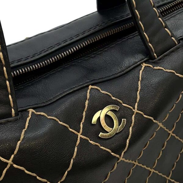 9818040 08 Chanel Wild Stitch Coco Mark Leather Handbag Black