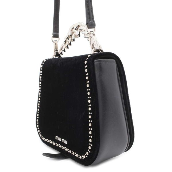 9819368 02 Miu Miu Handbag Studded Chain Handle Velour Black