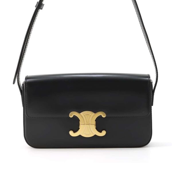 9819764 01 Celine Triomphe Claude Calf Leather Shoulder Bag Black