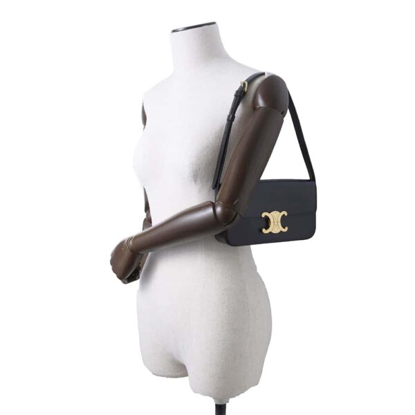 9819764 04 Celine Triomphe Claude Calf Leather Shoulder Bag Black