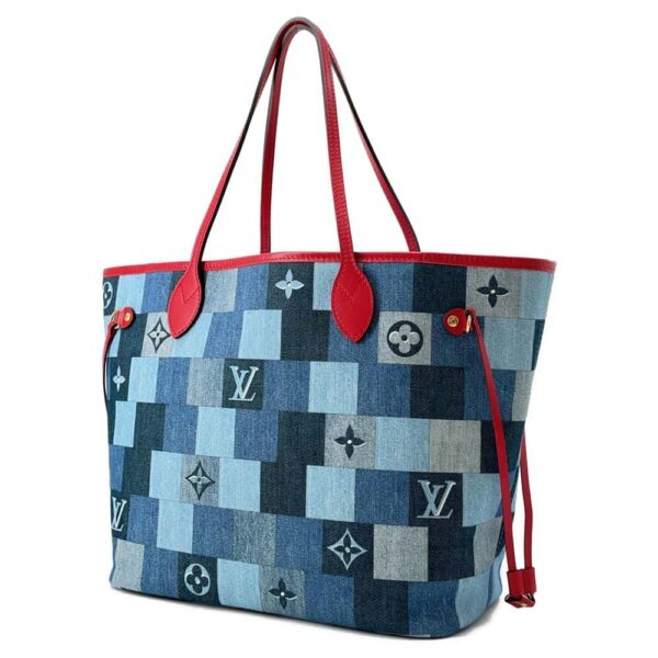 9819979 02 Louis Vuitton Monogram Denim Square Patchwork Neverfull Tote Bag