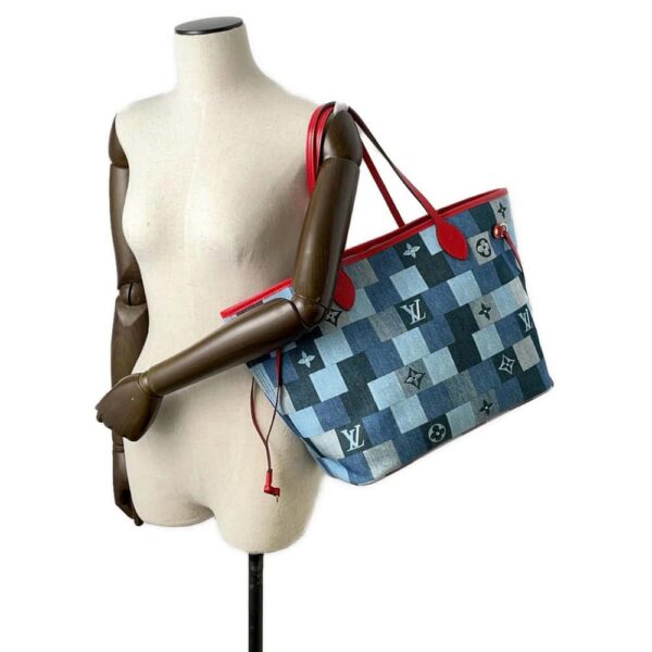 9819979 04 Louis Vuitton Monogram Denim Square Patchwork Neverfull Tote Bag