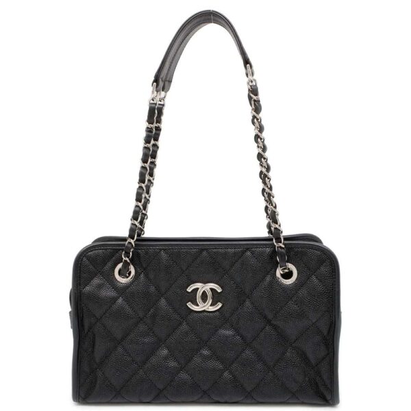 9820180 01 Chanel Matelasse Coco Mark French Riviera Caviar Skin Chain Shoulder Bag Black