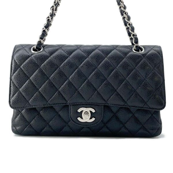 9821033 01 Chanel Matelasse 25 Coco Mark Caviar Skin Chain Shoulder Bag Black