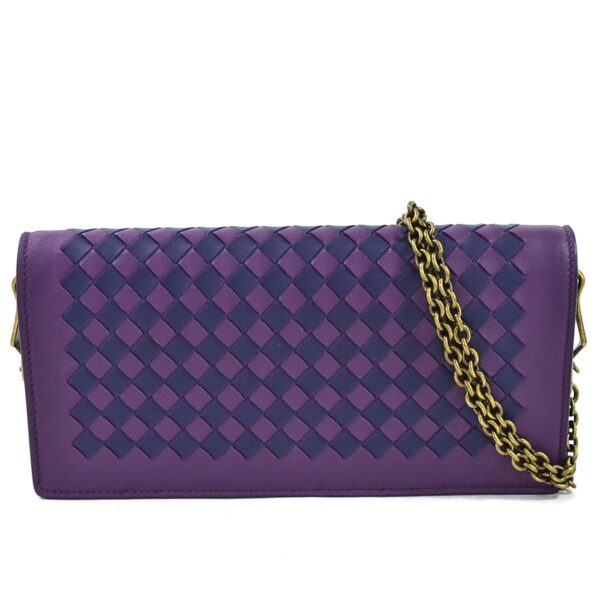 98252b Bottega Veneta Intrecciato Leather Chain Shoulder Wallet Purple Navy