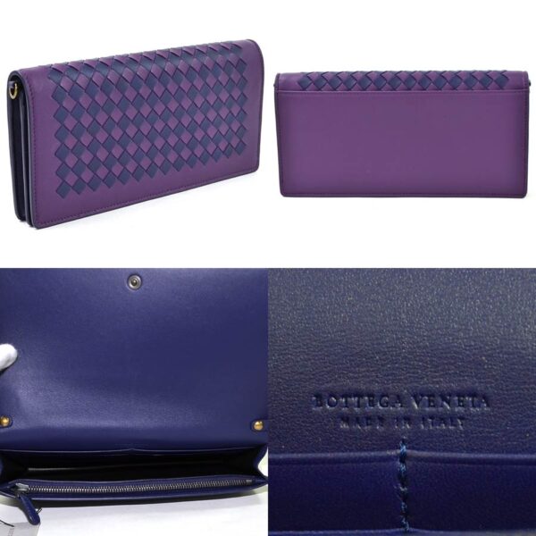 98252b 1 Bottega Veneta Intrecciato Leather Chain Shoulder Wallet Purple Navy