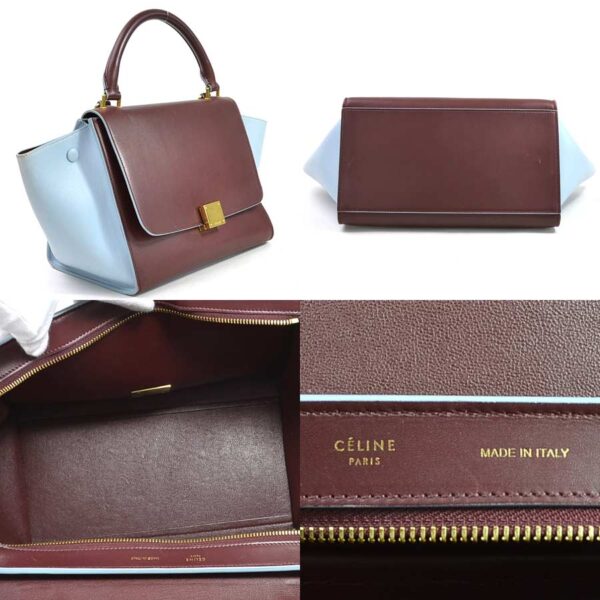 98264a 1 Celine Trapeze 2Way Bag Leather Bordeaux Blue