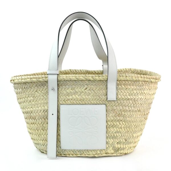 98320d Loewe Anagram Basket Raffia Calf Handbag Natural White