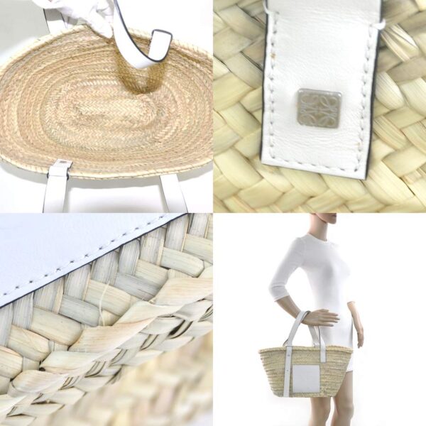 98320d 2 Loewe Anagram Basket Raffia Calf Handbag Natural White