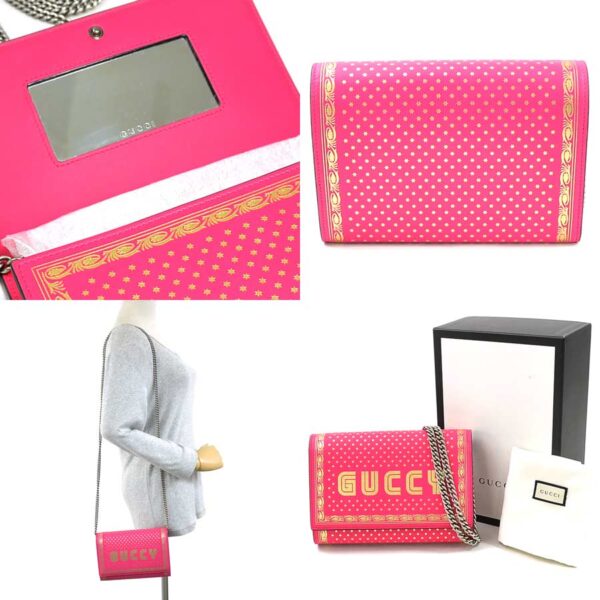 98328 2 Gucci Chain Shoulder Bag Leather Pink