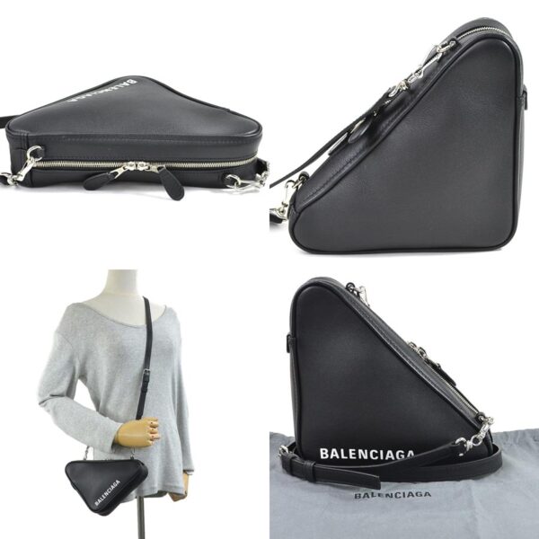 98335e 2 Balenciaga Triangle Leather Crossbody Shoulder Bag Black White