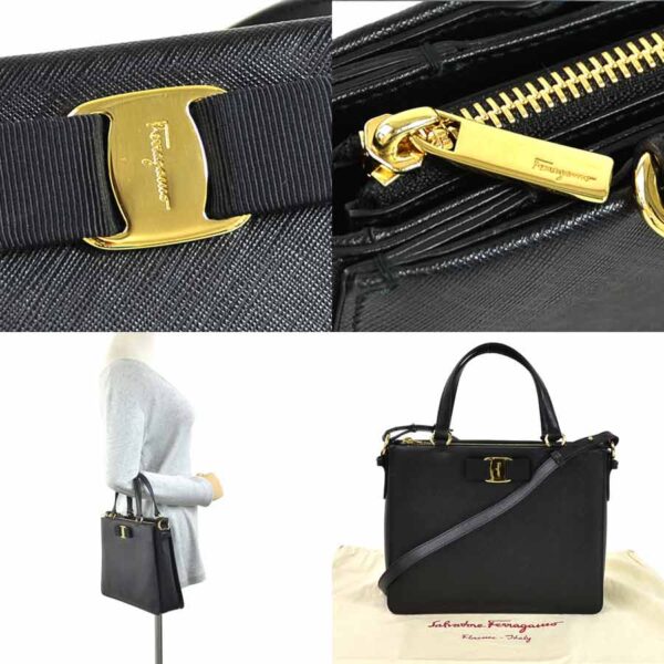 98403a 2 Salvatore Ferragamo Rose 2Way Bag Shoulder Bag Leather Black