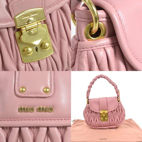 98437f 2 Miu Miu Handbag Matelasse Leather Pink